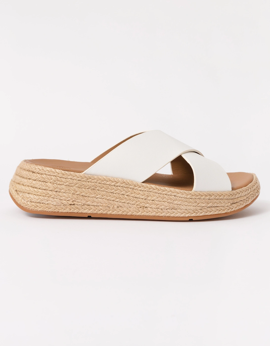 Womens F-Mode Espadrille Leather Flatform Cross Slides - Urban White 194
