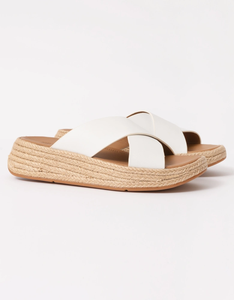 Womens F-Mode Espadrille Leather Flatform Cross Slides - Urban White 194