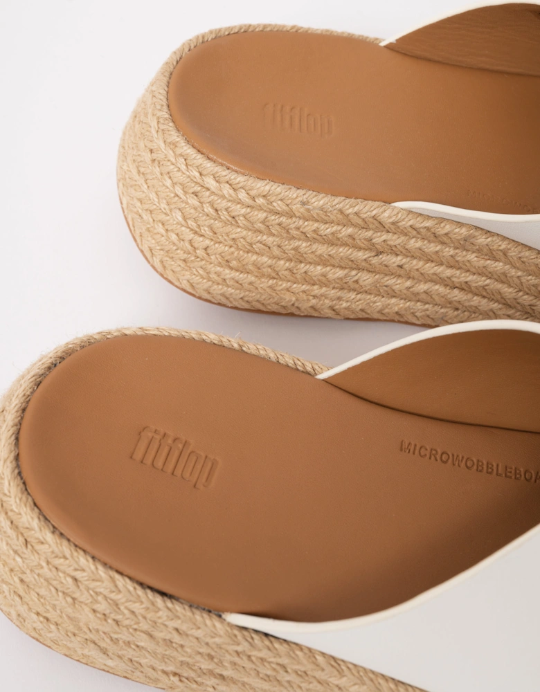 Womens F-Mode Espadrille Leather Flatform Cross Slides - Urban White 194