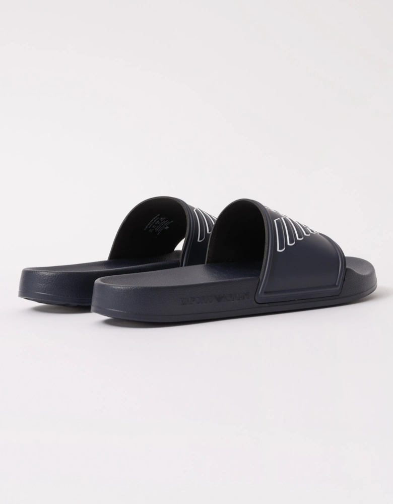 Mens Embossed Eagle Slides - Blue/White