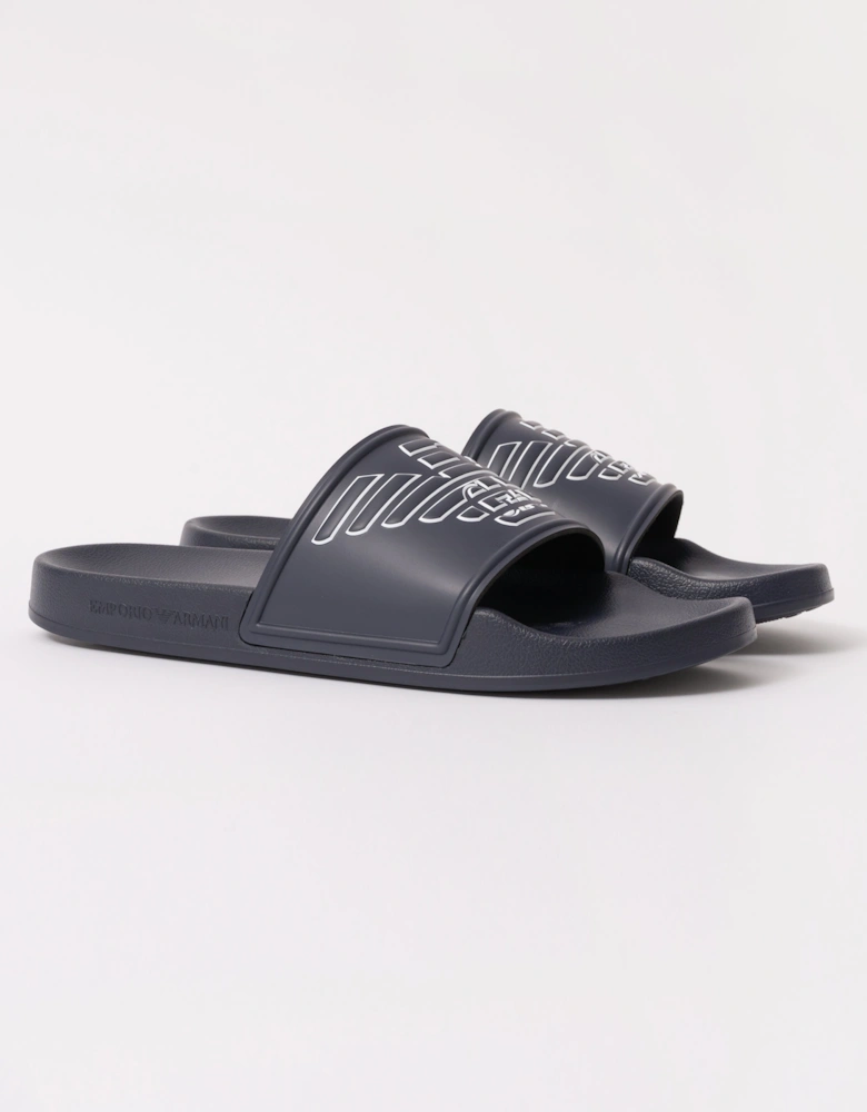 Mens Embossed Eagle Slides - Blue/White