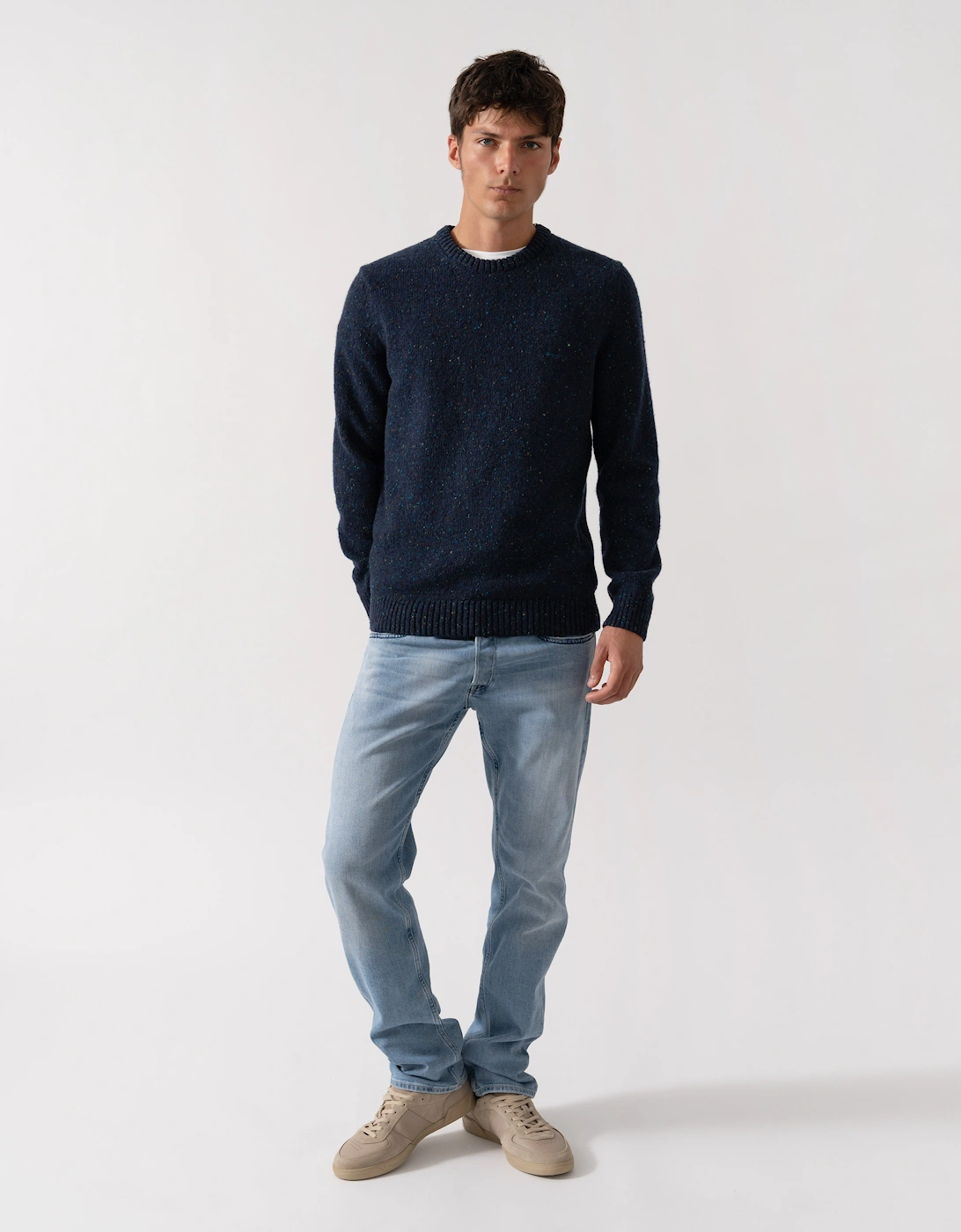 Mens Neps Wool Crew Neck Jumper - 433 Evening Blue