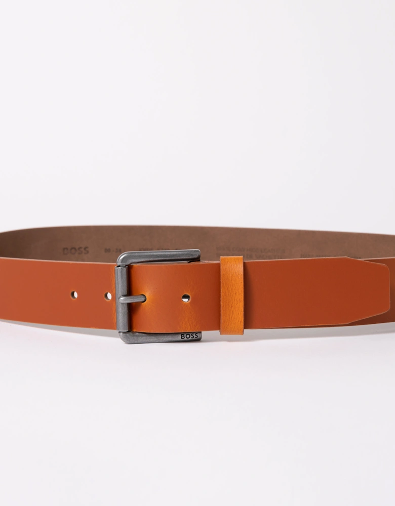 BOSS Orange Joris Mens Italian Leather Belt with Engraved Buckle - Medium Brown 211
