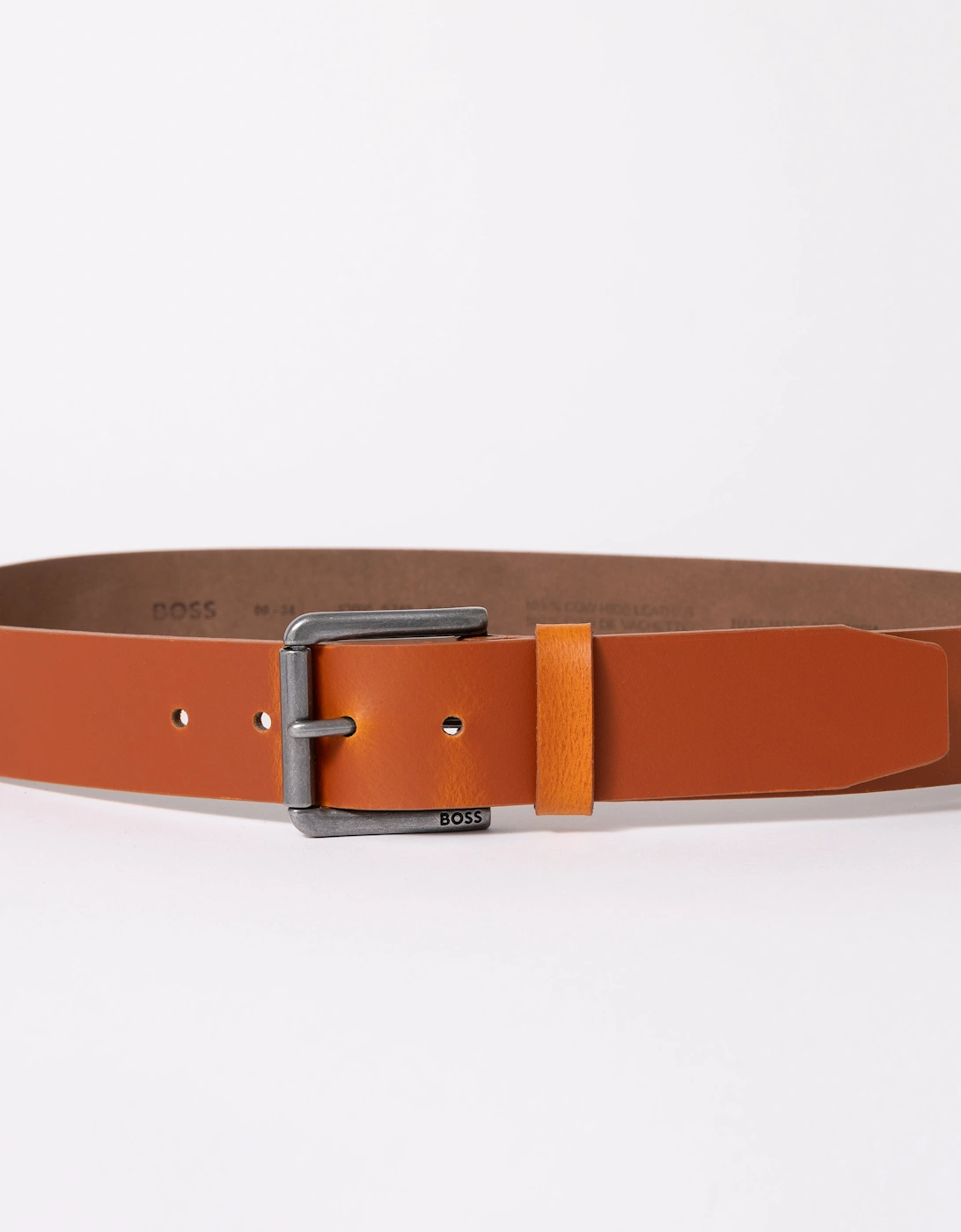 BOSS Orange Joris Mens Italian Leather Belt with Engraved Buckle - Medium Brown 211