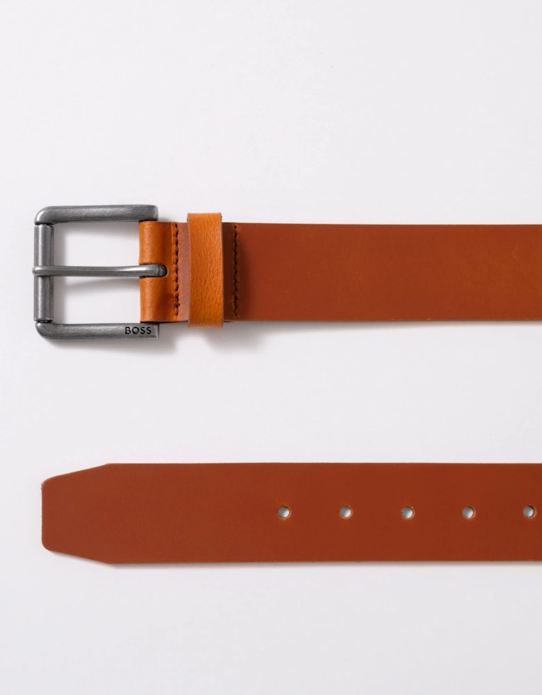 BOSS Orange Joris Mens Italian Leather Belt with Engraved Buckle - Medium Brown 211