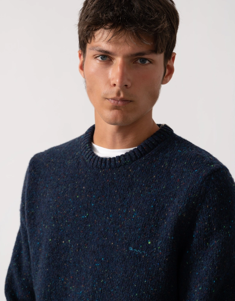 Mens Neps Wool Crew Neck Jumper - 433 Evening Blue