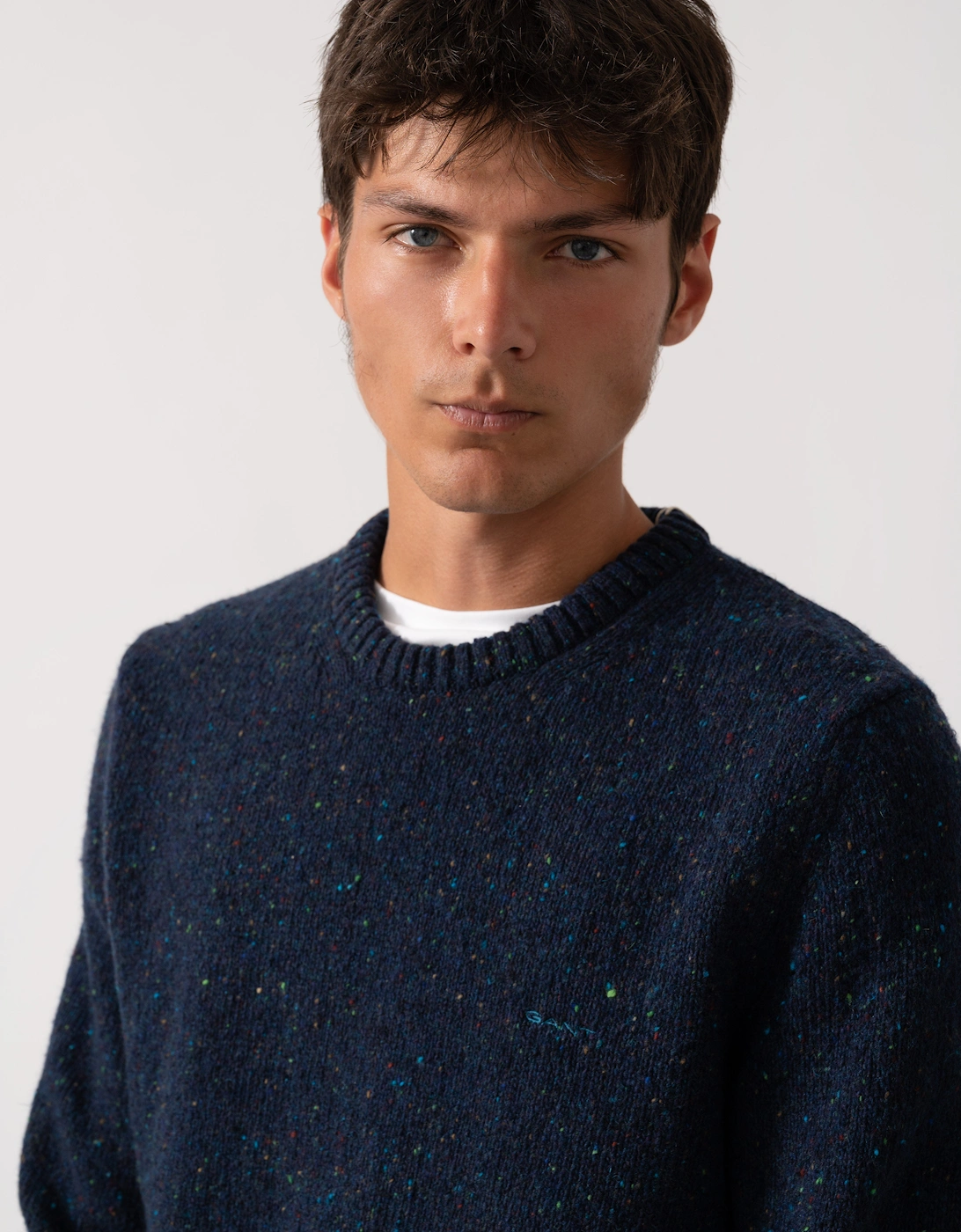 Mens Neps Wool Crew Neck Jumper - 433 Evening Blue