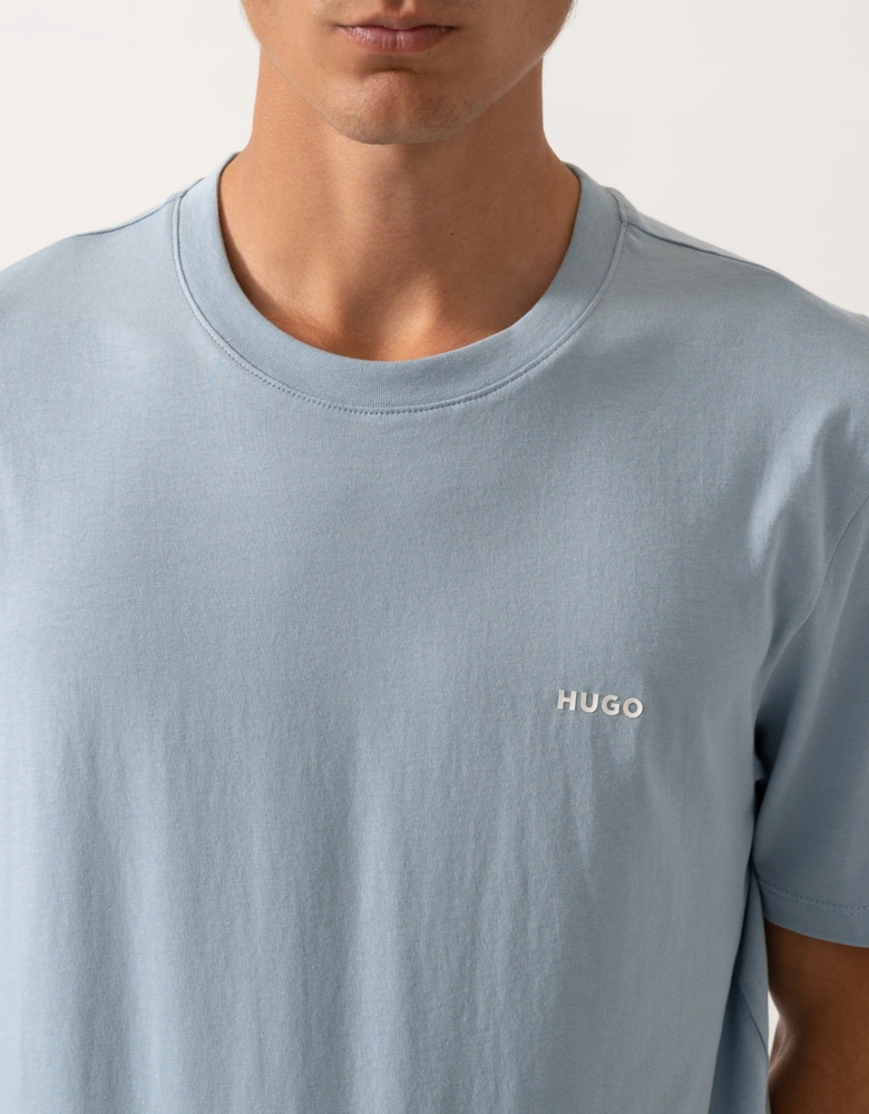 HUGO Dero222 Mens Cotton-Jersey T-Shirt with Logo Print - Open Blue 483