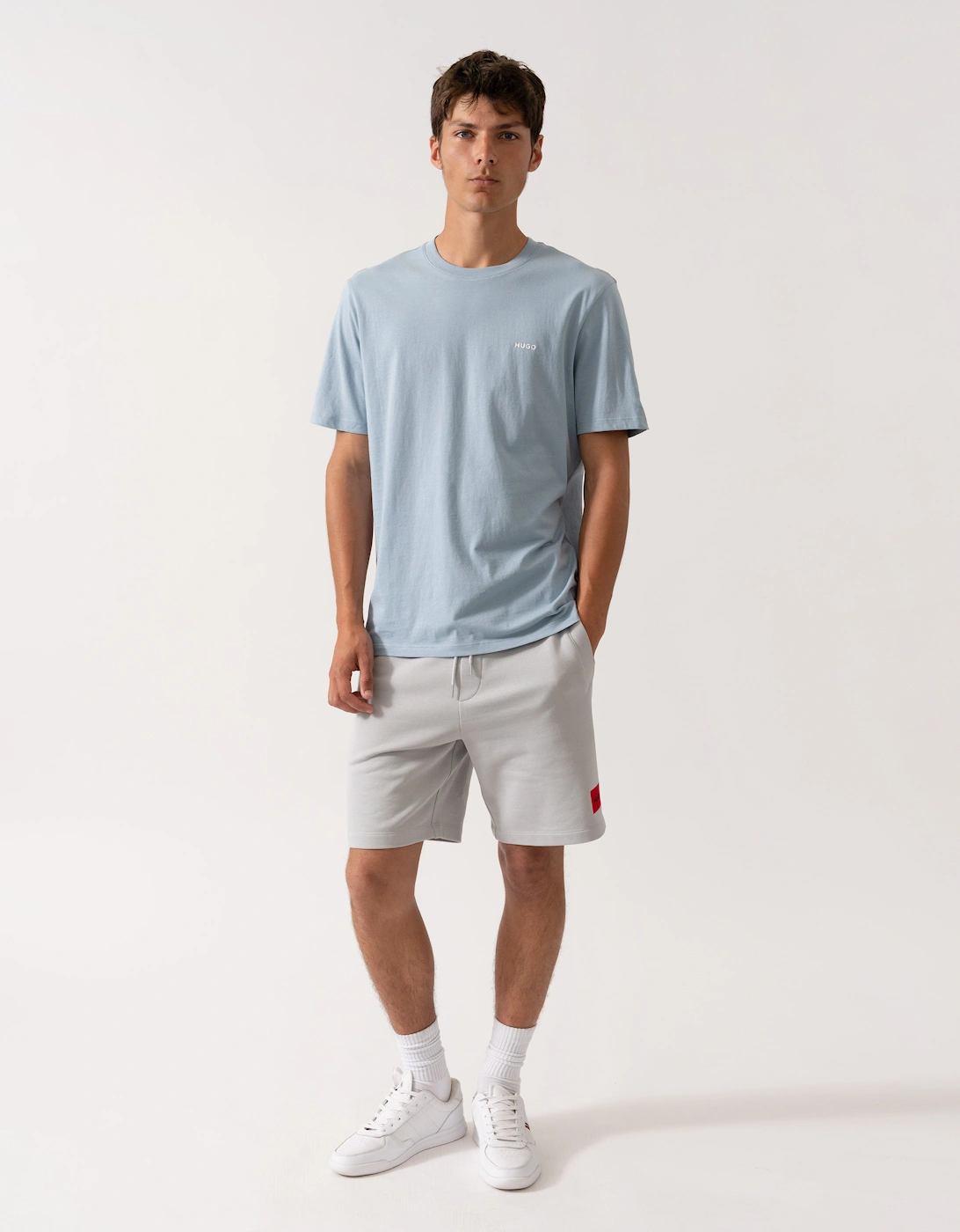 HUGO Dero222 Mens Cotton-Jersey T-Shirt with Logo Print - Open Blue 483