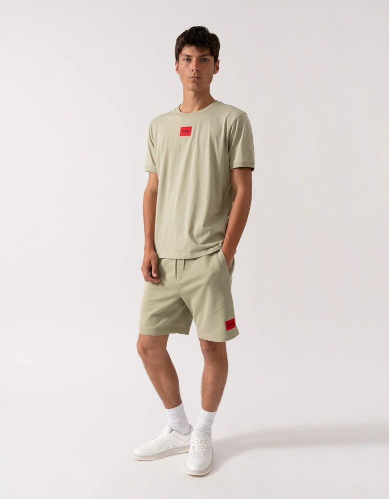 HUGO Diz222 Mens Cotton Terry Shorts with Logo Label - Open Green 391