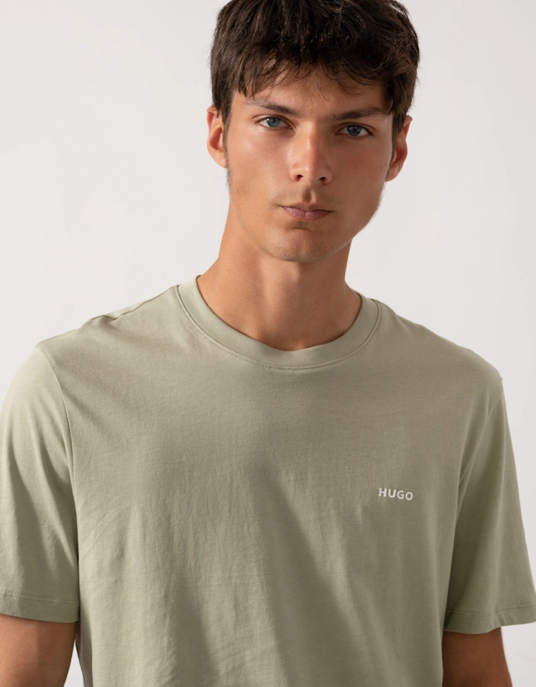 HUGO Dero222 Mens Cotton-Jersey T-Shirt with Logo Print - Open Green 391