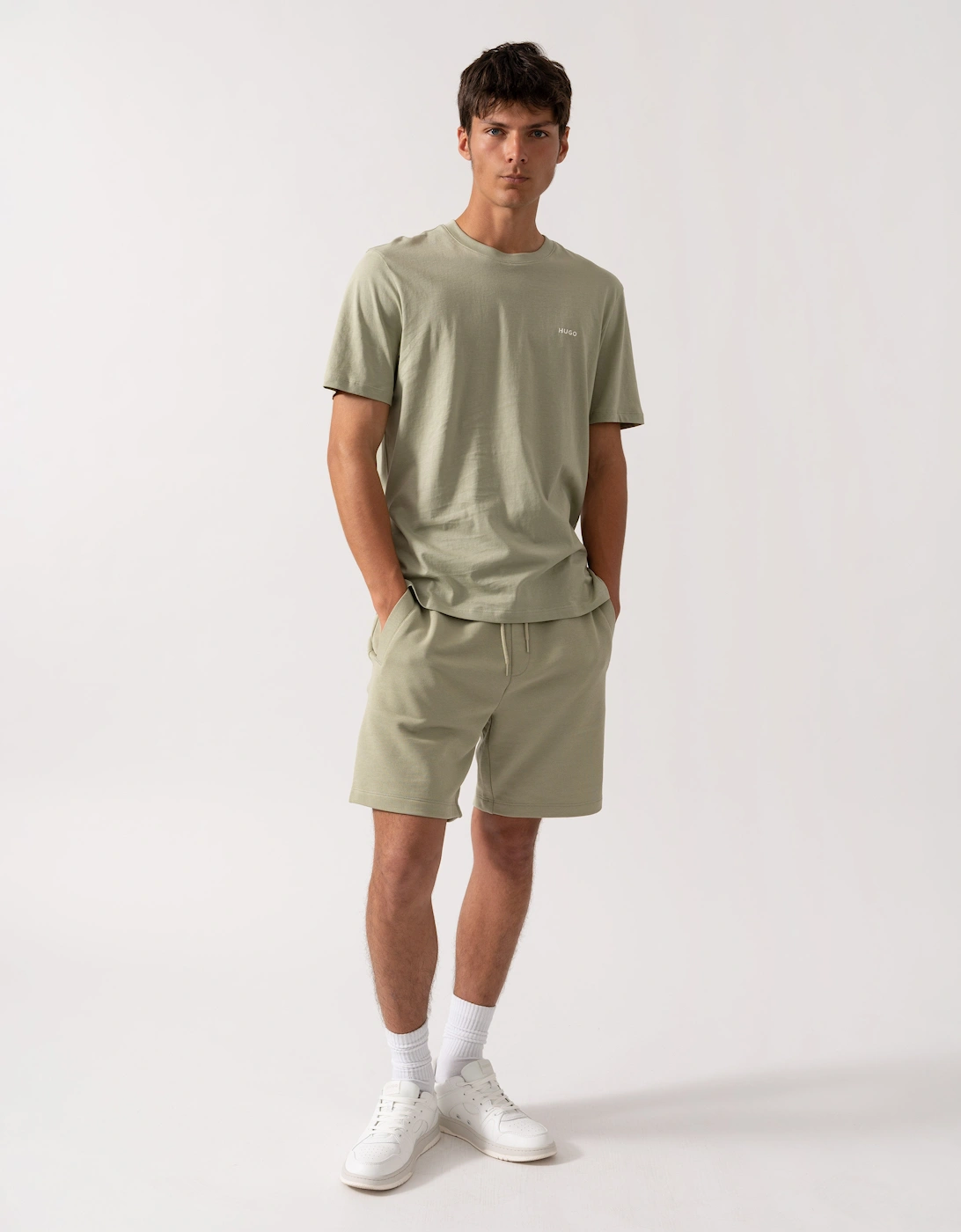 HUGO Dero222 Mens Cotton-Jersey T-Shirt with Logo Print - Open Green 391