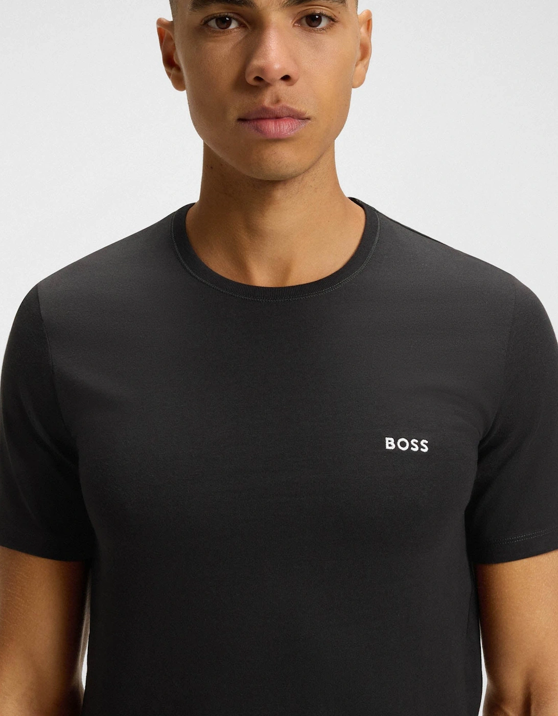 BOSS Orange Mens Three-Pack of Cotton Underwear T-Shirts with Logo Embroidery - Green/Black/Grey 983