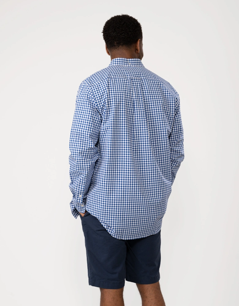 Mens Regular Fit Long Sleeve Poplin Gingham Shirt - 436 College Blue