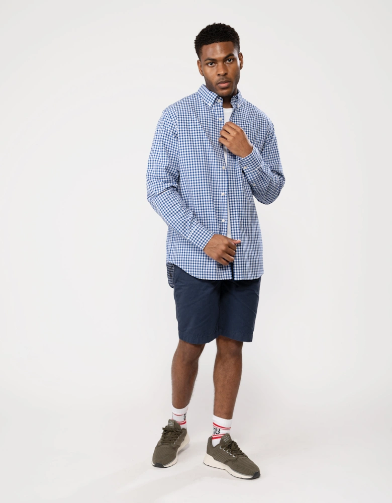 Mens Regular Fit Long Sleeve Poplin Gingham Shirt - 436 College Blue
