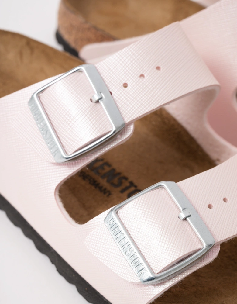 Embossed Birko-Flor Womens Sandals - Saffiano Iridescent Light Rose