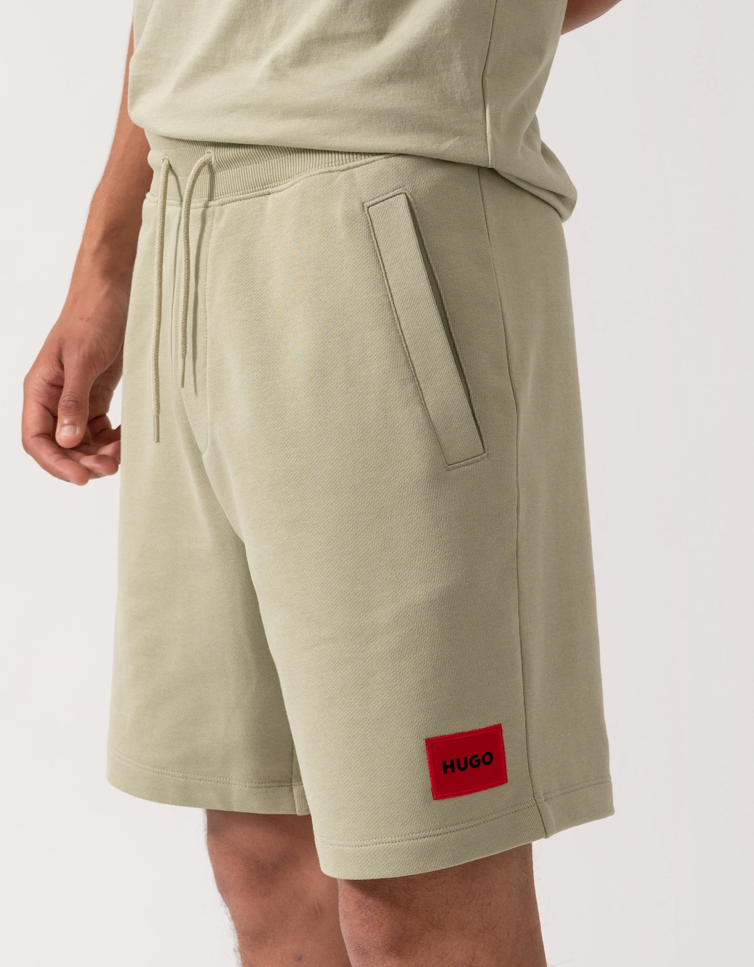 HUGO Diz222 Mens Cotton Terry Shorts with Logo Label - Open Green 391