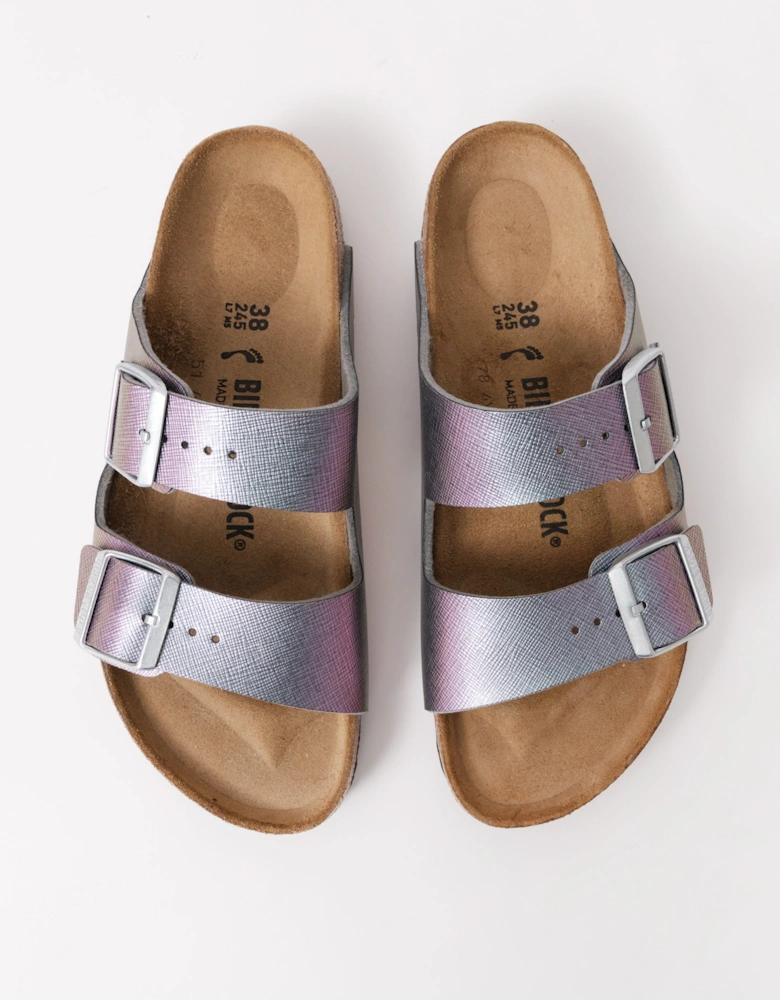 Embossed Birko-Flor Womens Sandals - Saffiano Iridescent Viola