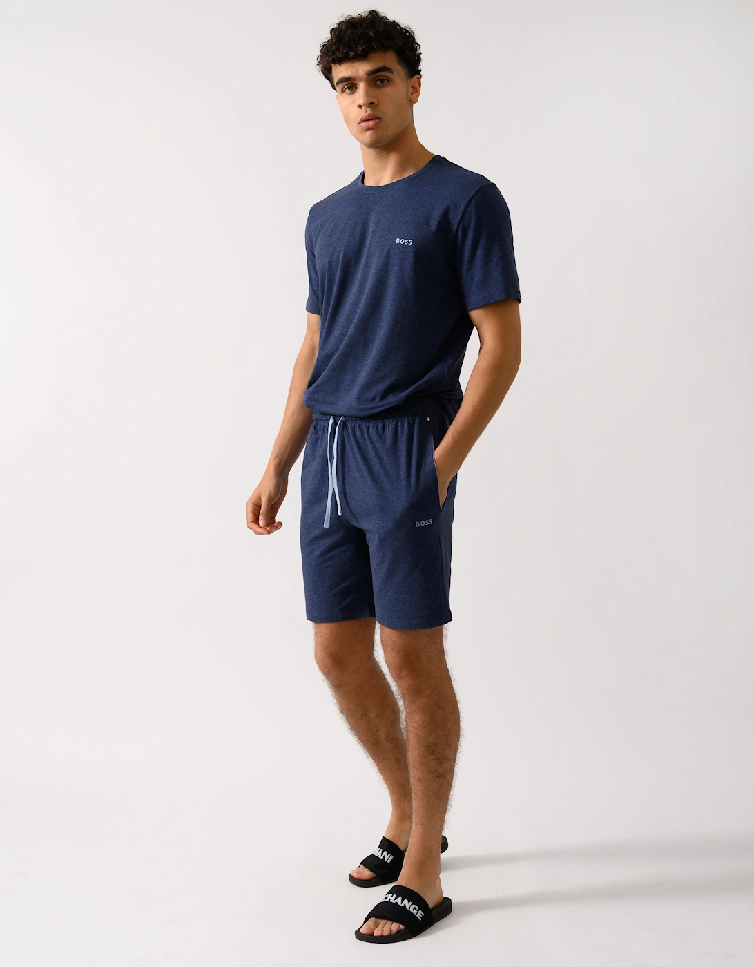 BOSS Orange Mix&Match Mens Stretch-Cotton Regular-Rise Loungewear Shorts with Embroidered Logo - Open Blue 460