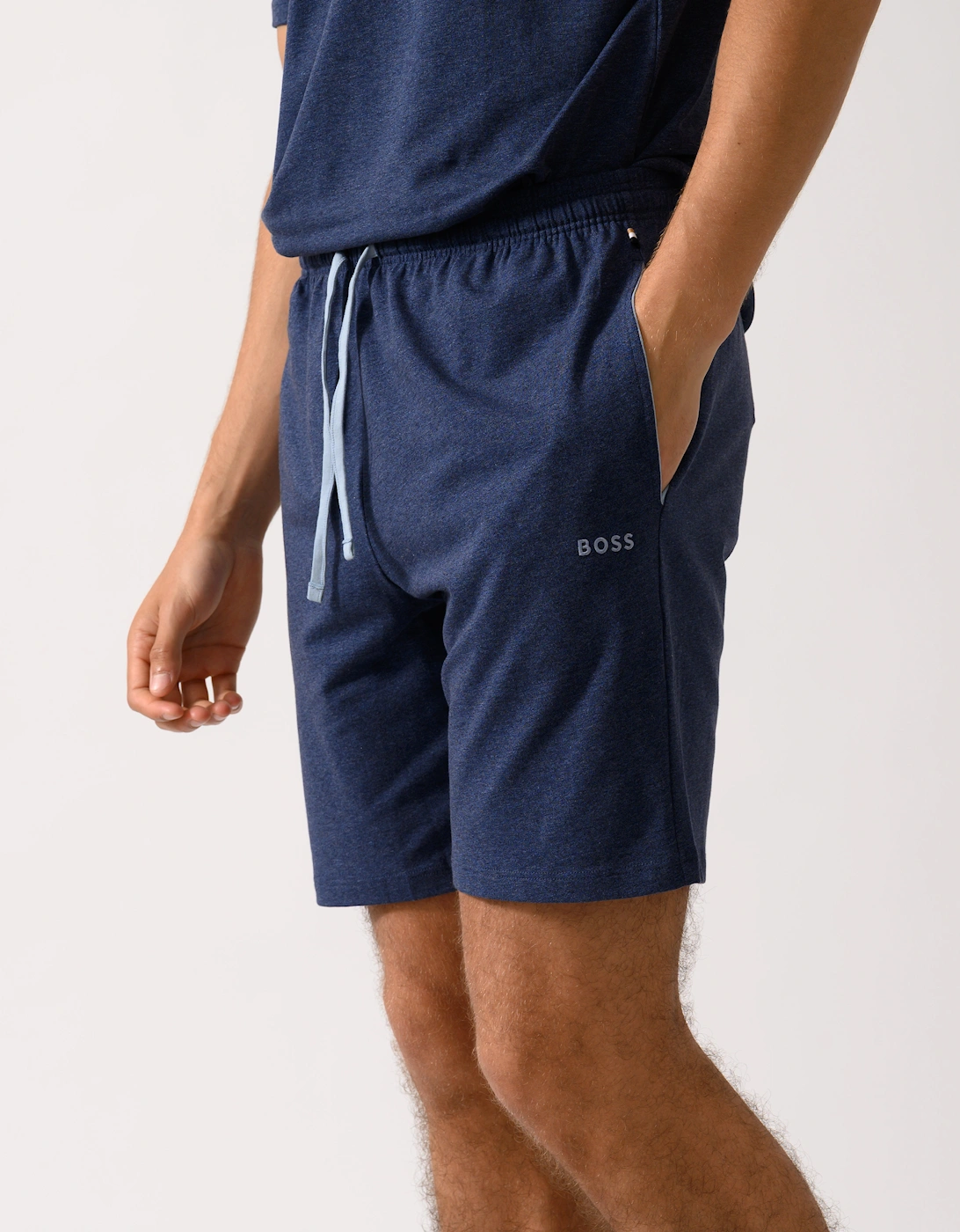 BOSS Orange Mix&Match Mens Stretch-Cotton Regular-Rise Loungewear Shorts with Embroidered Logo - Open Blue 460