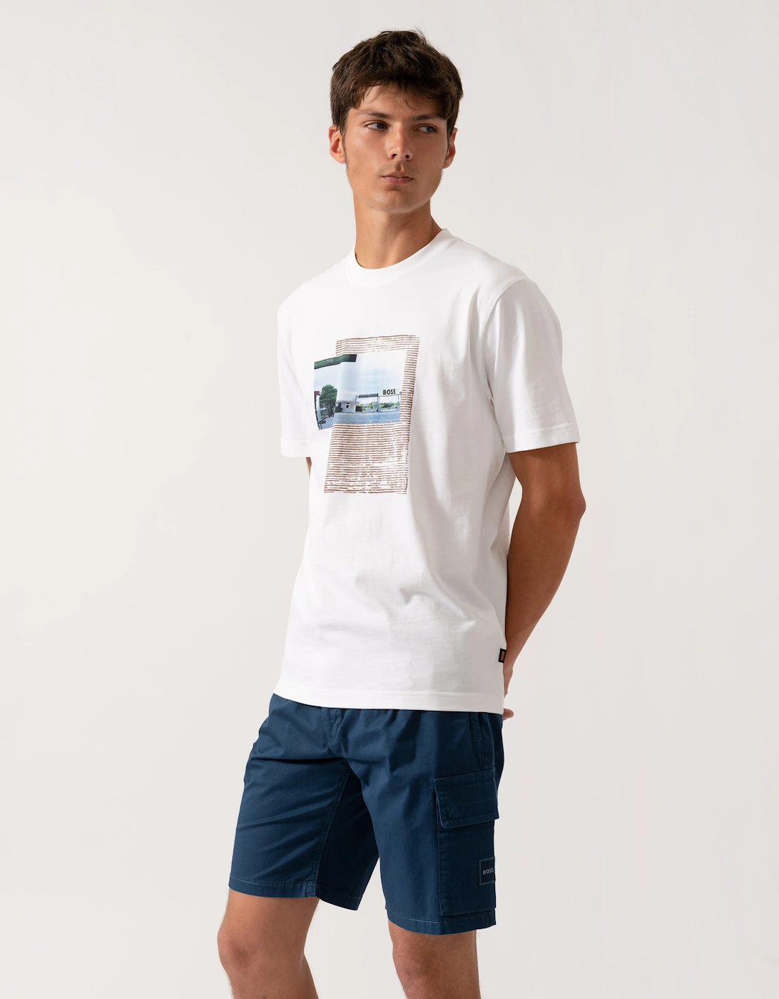 BOSS Orange Ontheway Mens Graphic Print T-Shirt - White 100