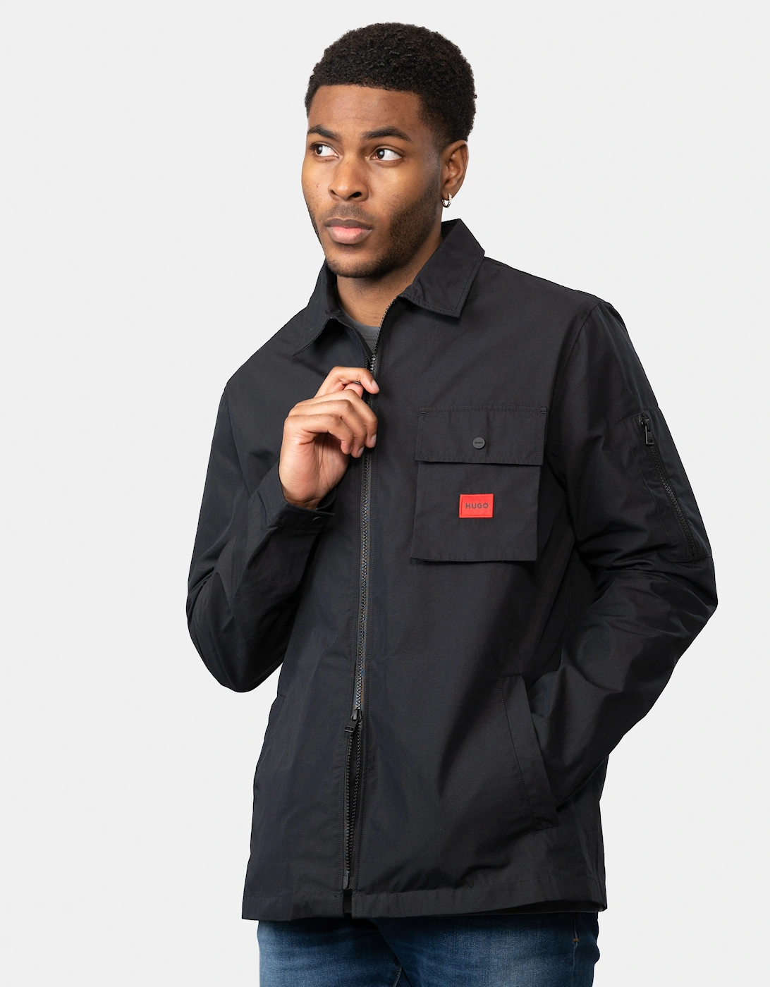 HUGO Emmond Mens Zip Overshirt - Black 001
