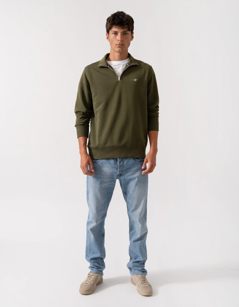 Mens Regular Fit Shield Logo Half Zip Sweatshirt - 303 Moss Green