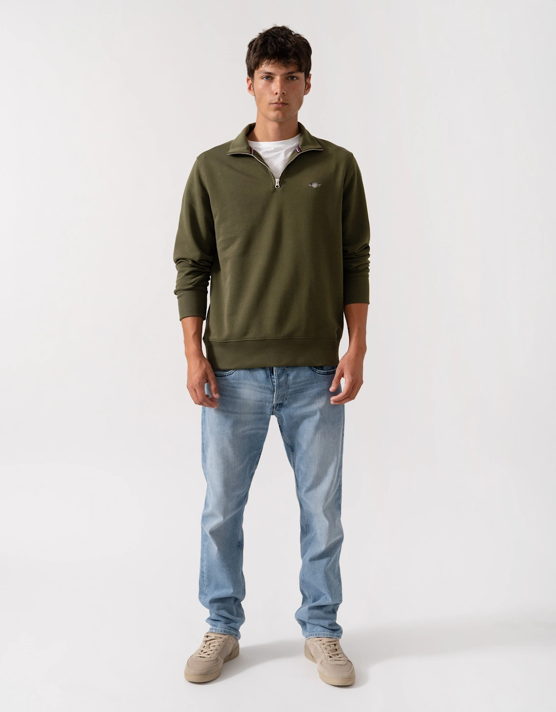 Mens Regular Fit Shield Logo Half Zip Sweatshirt - 303 Moss Green