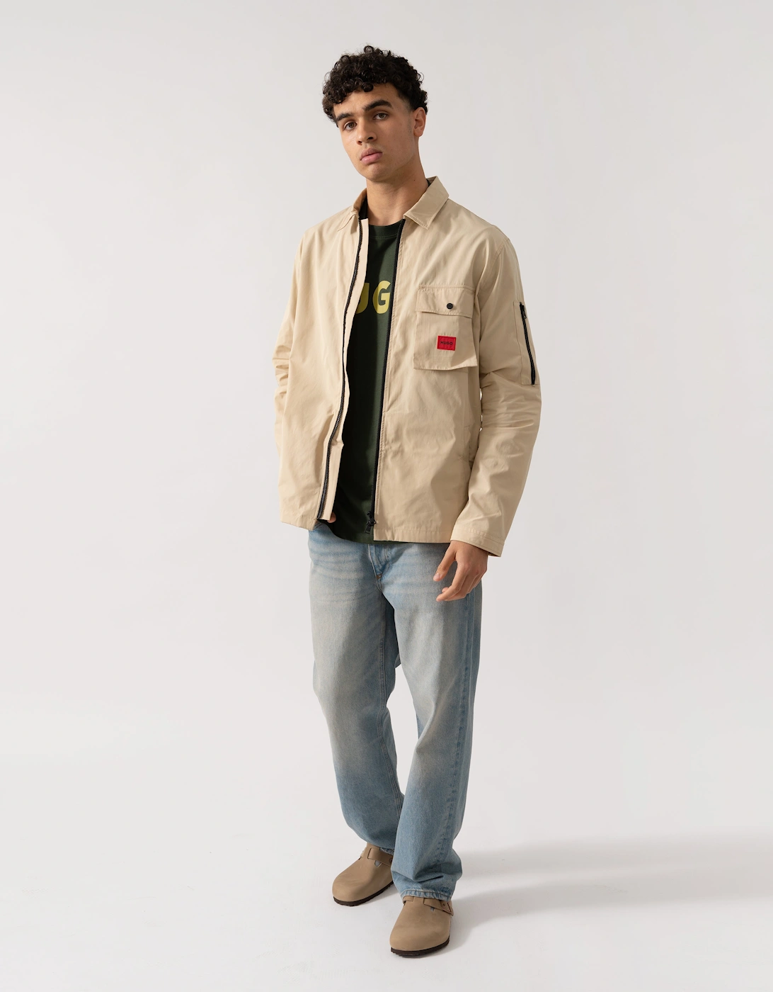 HUGO Emmond Mens Zip Overshirt - Open Beige 285