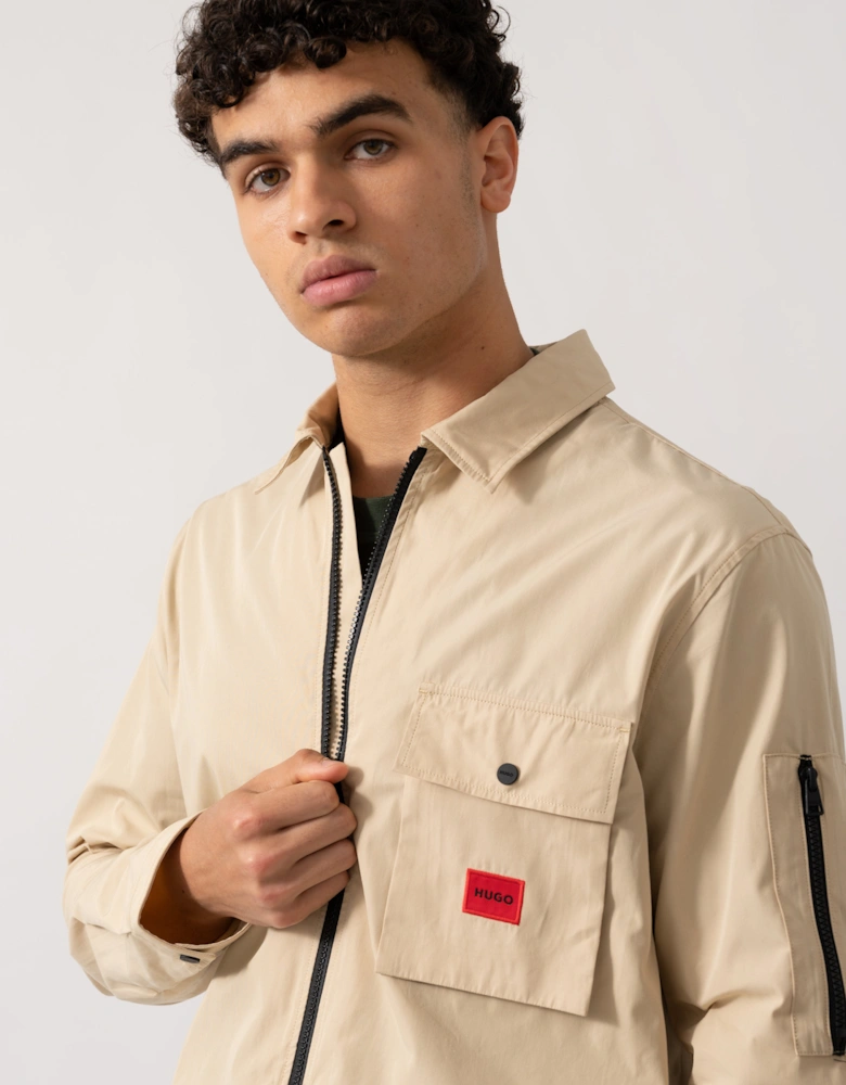 HUGO Emmond Mens Zip Overshirt - Open Beige 285