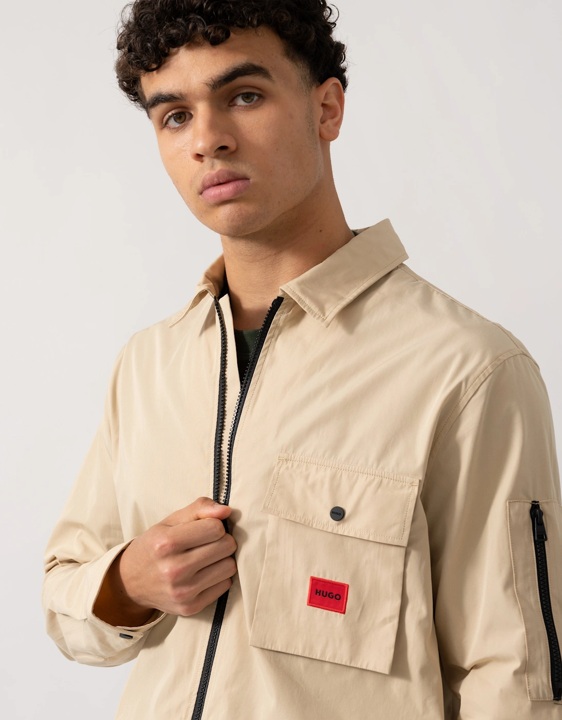 HUGO Emmond Mens Zip Overshirt - Open Beige 285