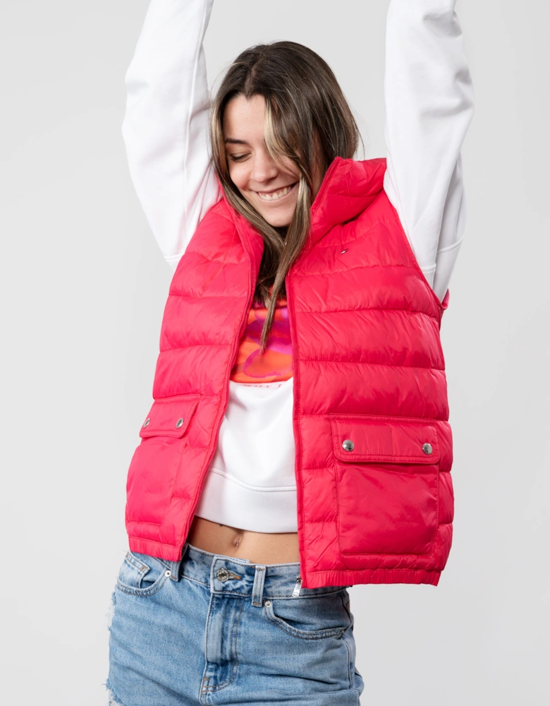 Lightweight Padded Womens Hooded Vest - Pink Splendor