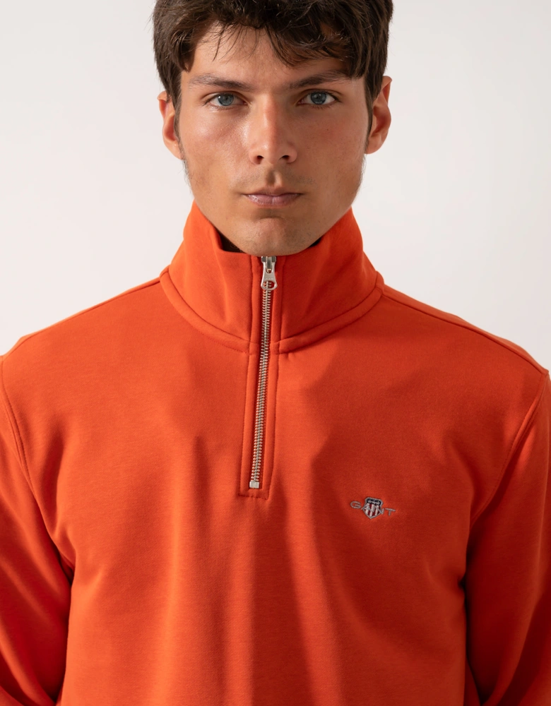 Mens Regular Fit Shield Logo Half Zip Sweatshirt - 845 Deep Orange