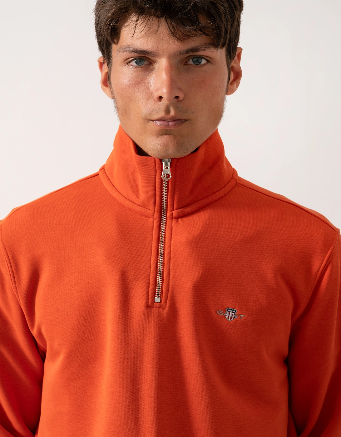 Mens Regular Fit Shield Logo Half Zip Sweatshirt - 845 Deep Orange