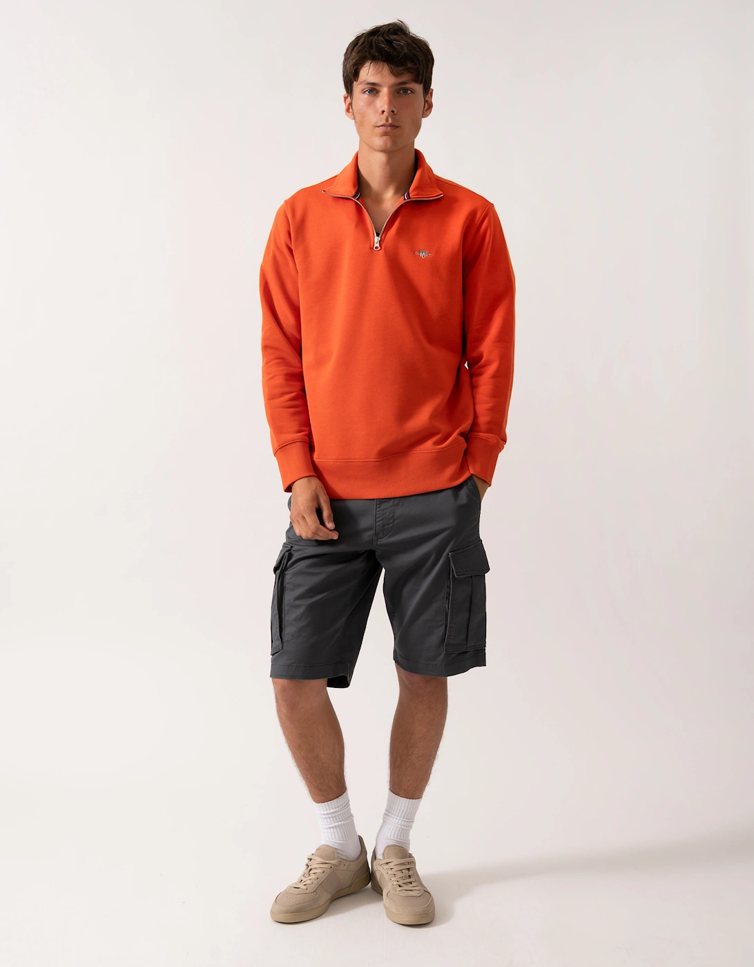 Mens Regular Fit Shield Logo Half Zip Sweatshirt - 845 Deep Orange