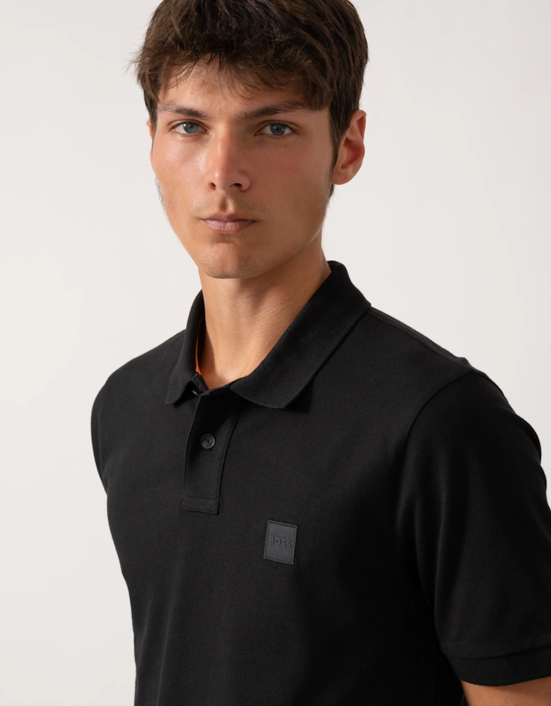 BOSS Orange Passenger Mens Stretch-Cotton Slim-Fit Polo Shirt with Logo Patch NOS - Black 001