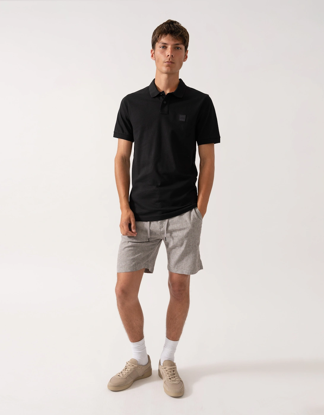BOSS Orange Passenger Mens Stretch-Cotton Slim-Fit Polo Shirt with Logo Patch NOS - Black 001