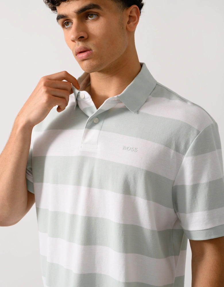 BOSS Orange Pales Stripe Mens Relaxed-Fit Cotton Piqué Polo Shirt with Horizontal Stripes - White 100