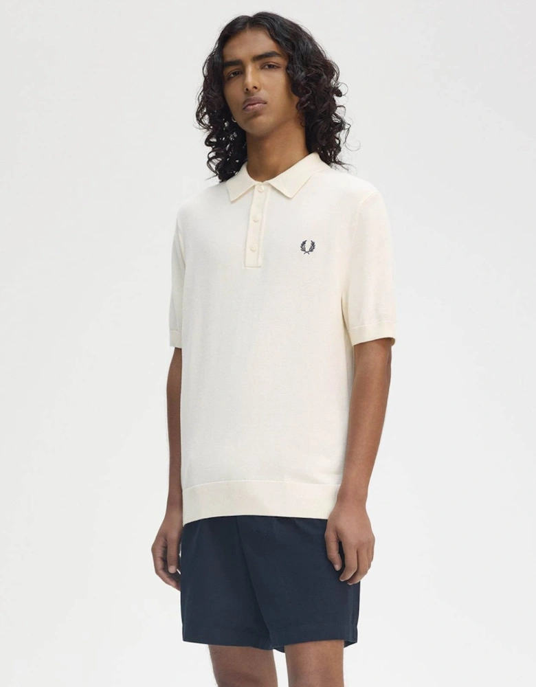 Mens Cotton Knitted Shirt - Ecru 560