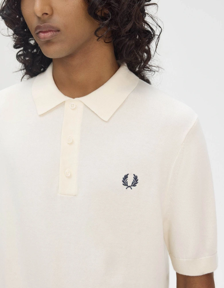 Mens Cotton Knitted Shirt - Ecru 560