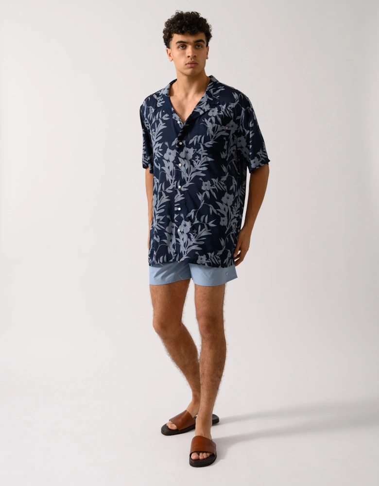 Mens Bowling Shirt - Floral Tropic Aop Desert Sky