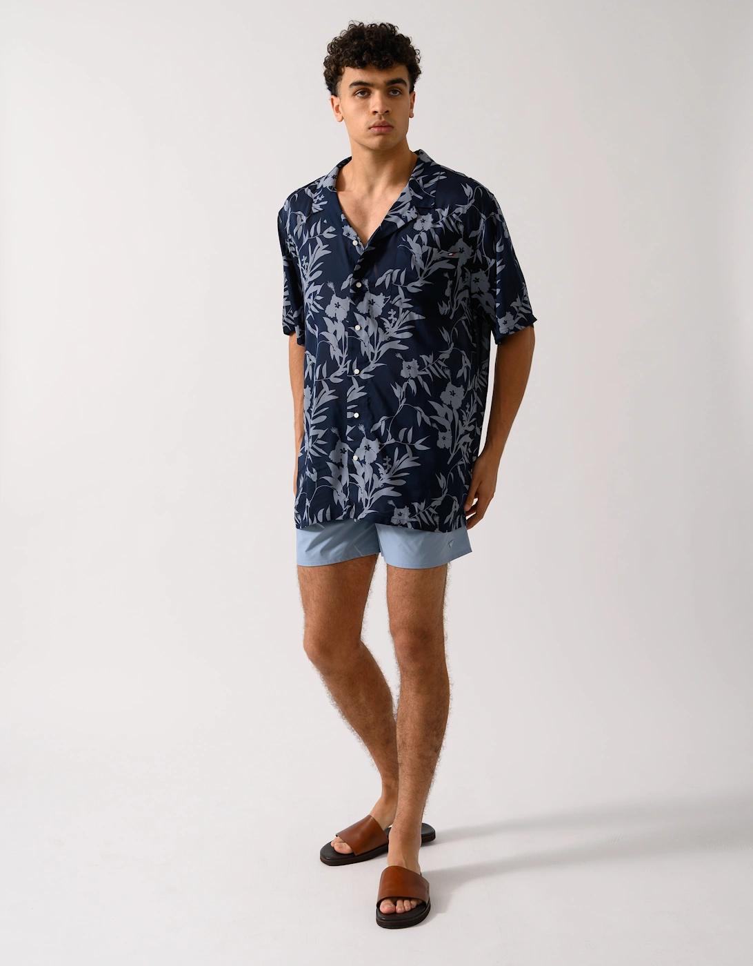 Mens Bowling Shirt - Floral Tropic Aop Desert Sky