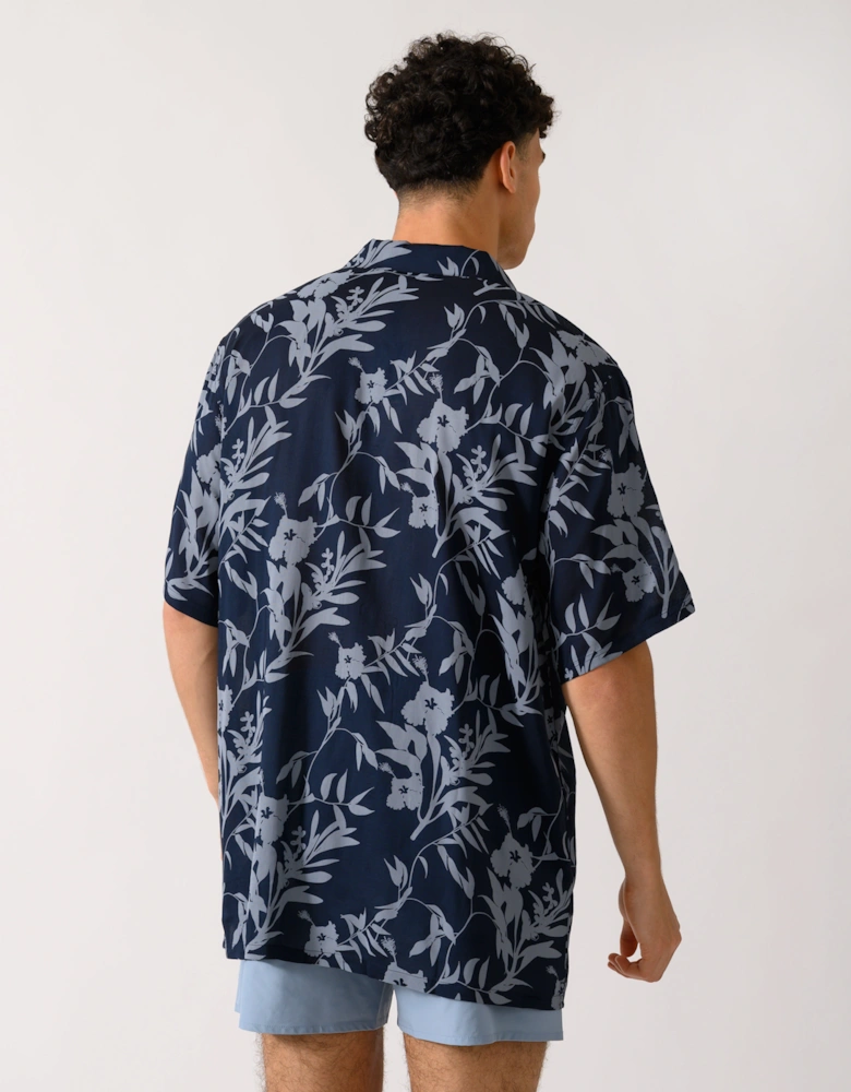 Mens Bowling Shirt - Floral Tropic Aop Desert Sky