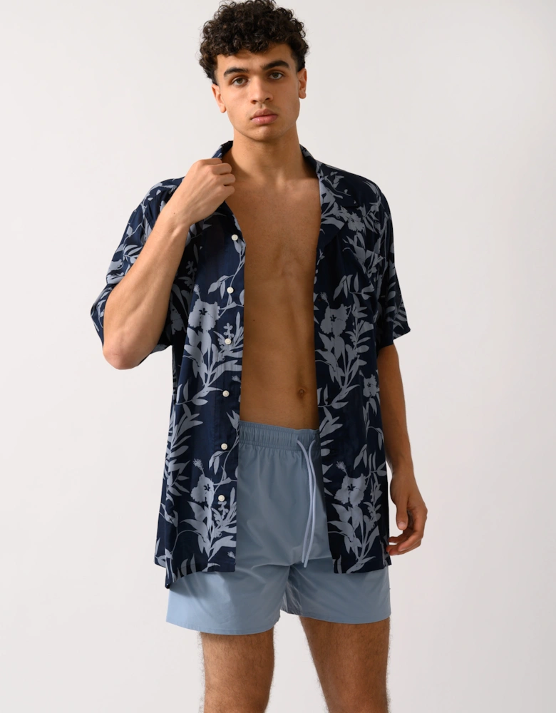 Mens Bowling Shirt - Floral Tropic Aop Desert Sky
