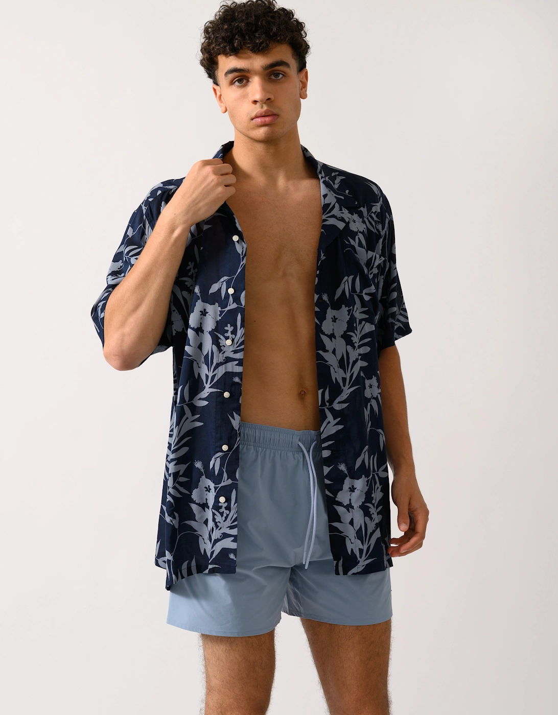 Mens Bowling Shirt - Floral Tropic Aop Desert Sky