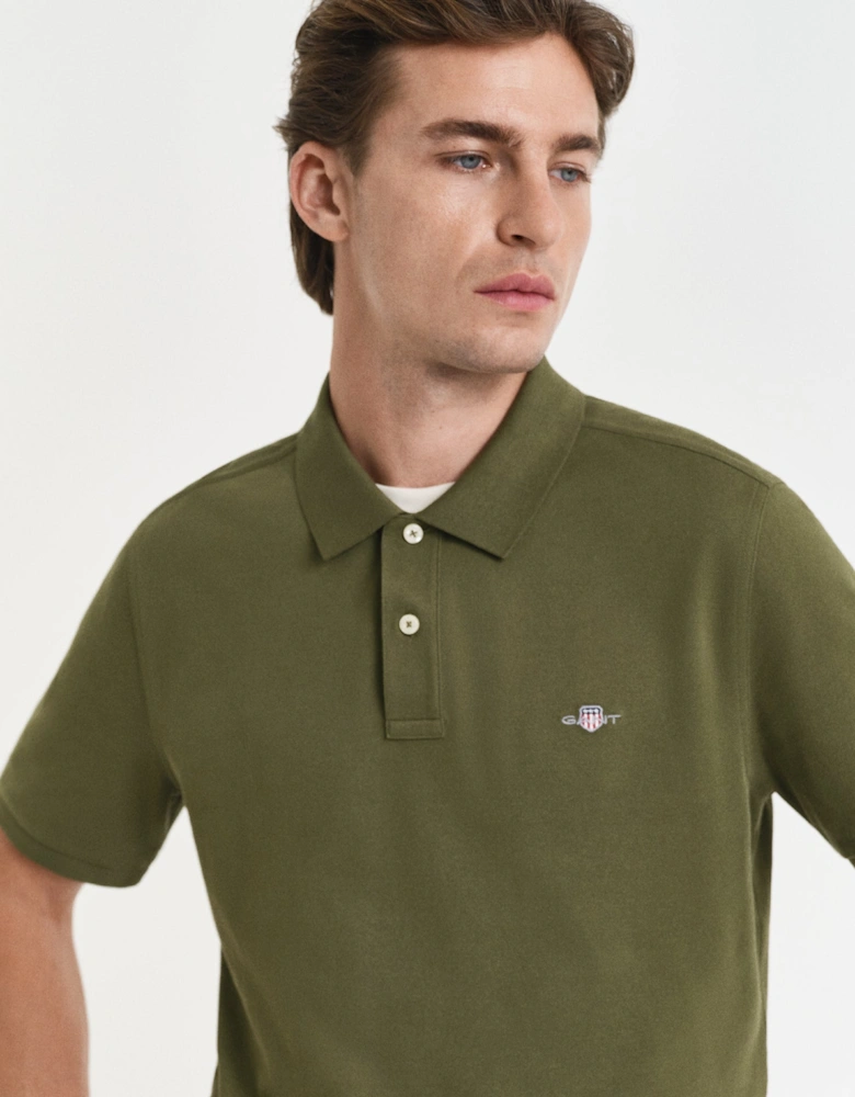 Mens Regular Fit Short Sleeve Shield Logo Pique Polo - 303 Moss Green