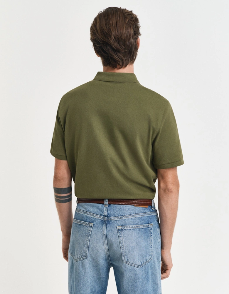 Mens Regular Fit Short Sleeve Shield Logo Pique Polo - 303 Moss Green