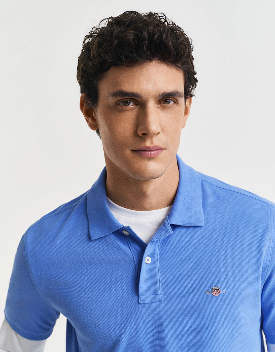 Mens Regular Fit Short Sleeve Shield Logo Pique Polo - 419 Perfect Blue