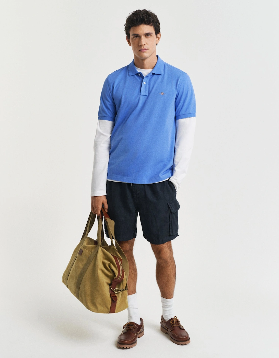 Mens Regular Fit Short Sleeve Shield Logo Pique Polo - 419 Perfect Blue