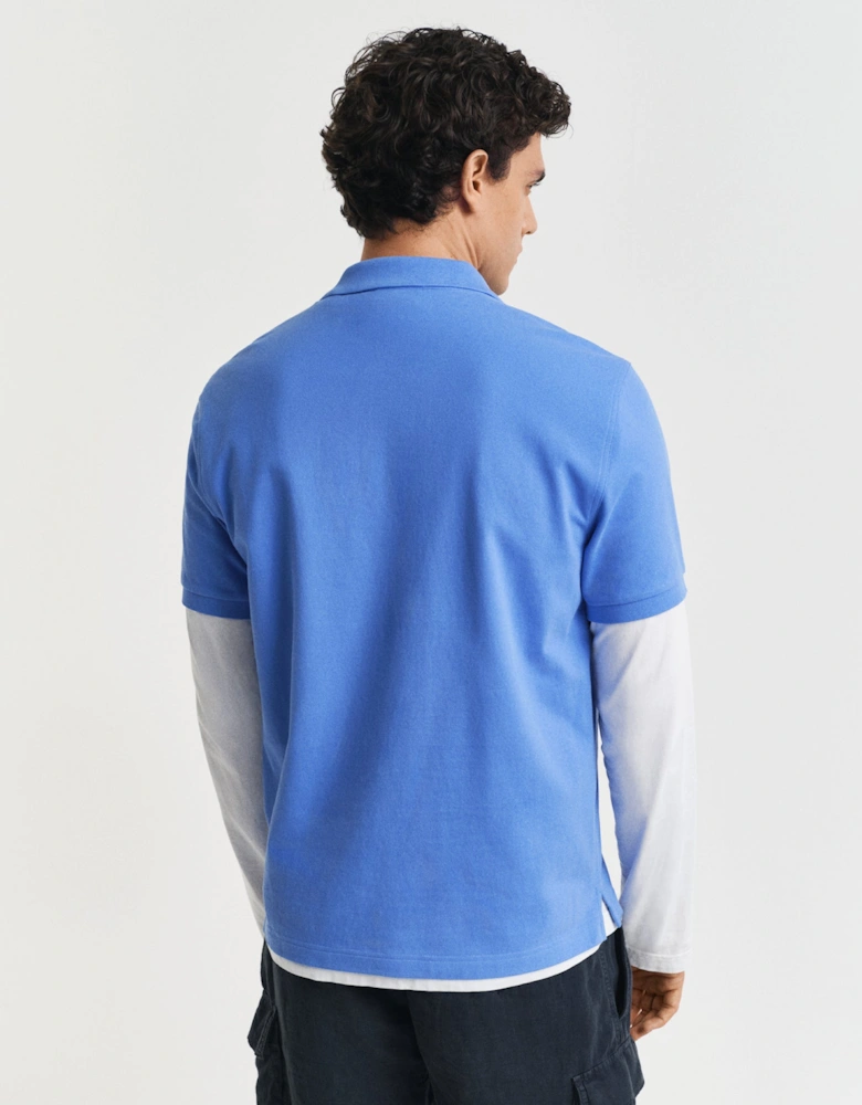 Mens Regular Fit Short Sleeve Shield Logo Pique Polo - 419 Perfect Blue